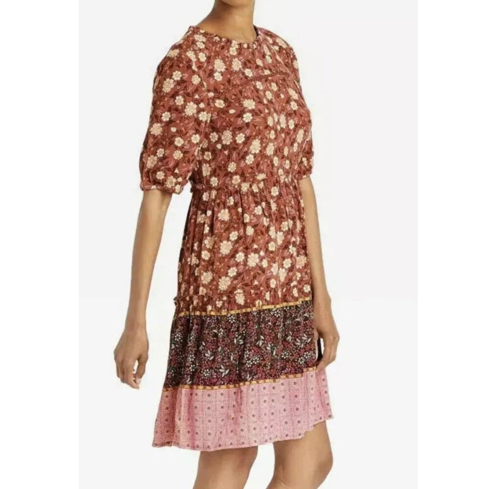 KNOX ROSE Red Floral Knee Length Dress Size Small EUC